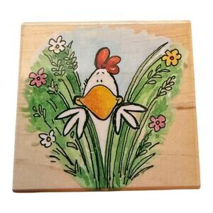 Penny Black Surprise! 2890F Chicken Hiding In Flowers Rubber Stamp